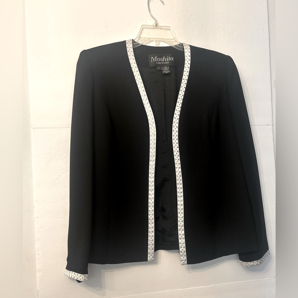 Women's Formal, Lined decorative trimmed Black Blazer Sz 8 By Moshita Couture